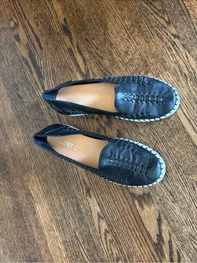 Anthropologie Black Woven Leather Slip-On Flats